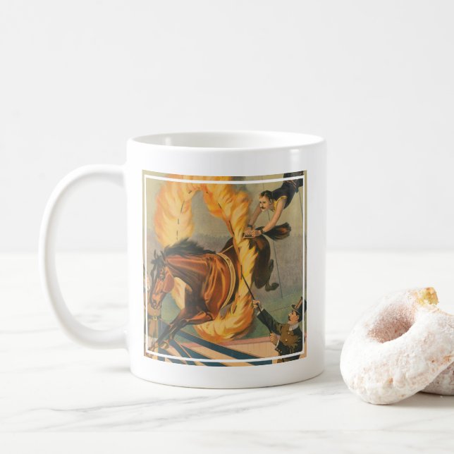 Circus Horse Leaping Through A Flaming Hoop Coffee Mug (With Donut)