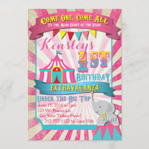 Circus Invitation Pink and Turquoise