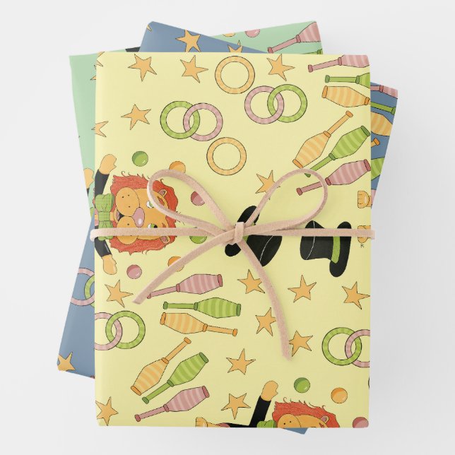 Circus Lion and Juggler Props Pattern Kids B-day  Wrapping Paper Sheet (In situ)