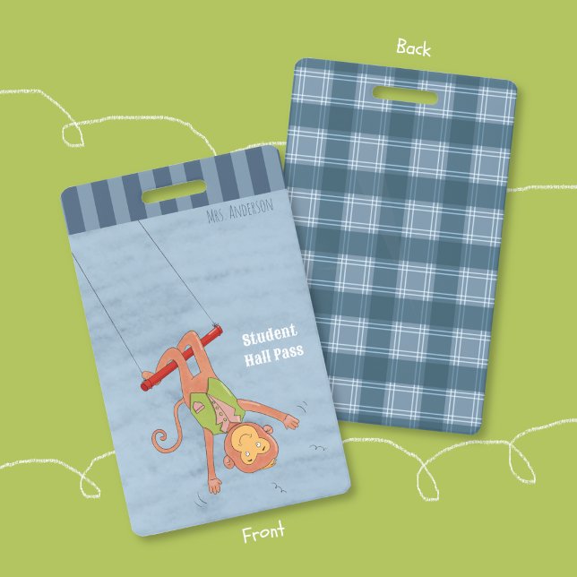 Circus Monkey Blue Student Hall Pass Badge ID Badge (Circus monkey student blue hall pass badge .)