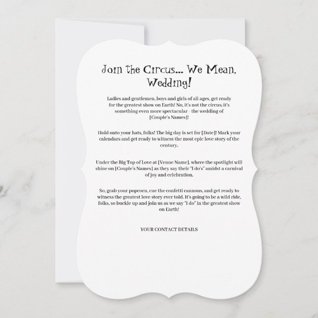 Circus of Love: Funny Wedding Invitation Template (Front)