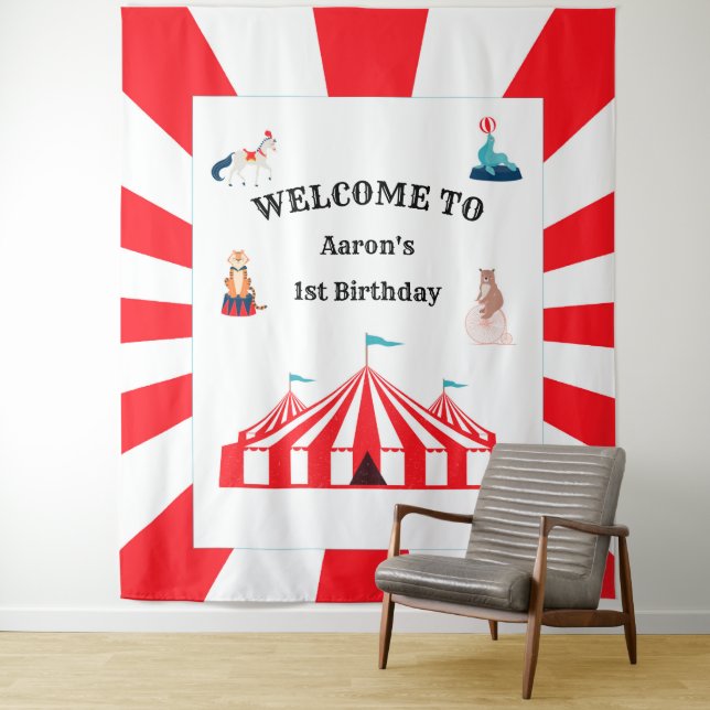 Circus or Carnival Birthday Photo Booth Backdrop  Tapestry (In Situ)
