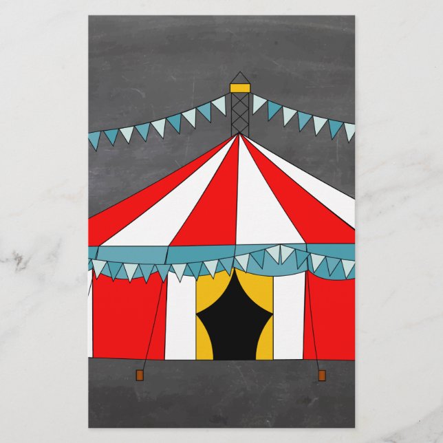 Circus Party and Tent  On One Side Blank on Front Stationery (Front)