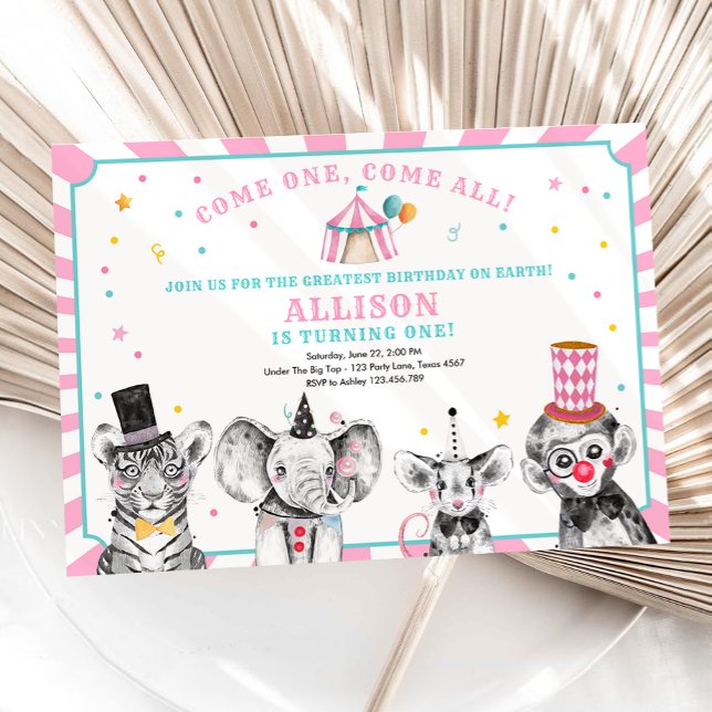 Circus Party Animals Carnival Party First Birthday Invitation (Creator Uploaded)