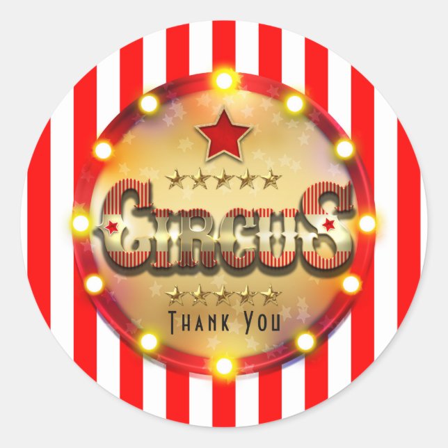 Circus Party Event Red White Gold Striped Favour Classic Round Sticker (Front)