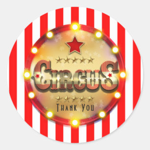 Circus Party Event Red White Gold Striped Favour Classic Round Sticker