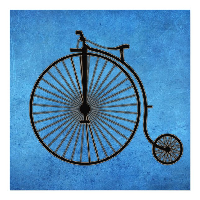 Circus Penny Farthing Bike on Blue Parchment    Photo Print (Front)
