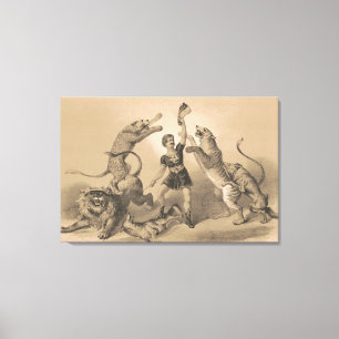 Circus Performer Standing Among Vicious Animals Canvas Print