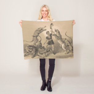 Circus Performer Standing Among Vicious Animals Fleece Blanket
