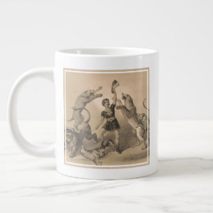 Circus Performer Standing Among Vicious Animals Large Coffee Mug