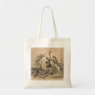 Circus Performer Standing Among Vicious Animals Tote Bag