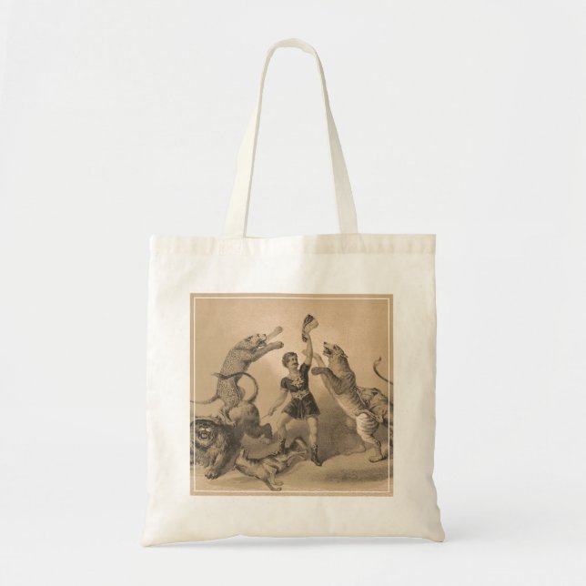 Circus Performer Standing Among Vicious Animals Tote Bag (Front)