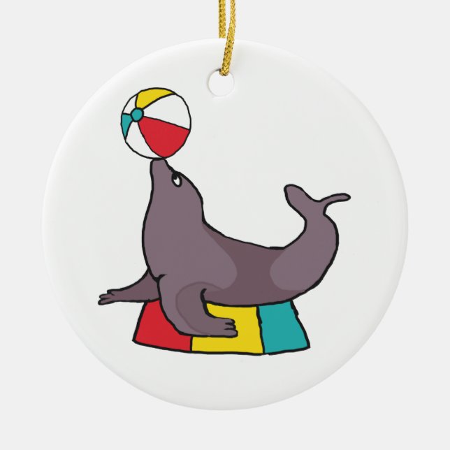 Circus Performing Seal Ceramic Ornament (Front)