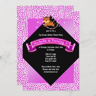 Circus pink baby tiger jumping through hoop print invitation