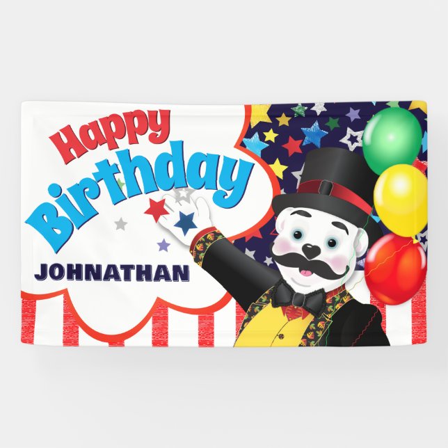Circus Polar Bear Kids Birthday Banner (Horizontal)