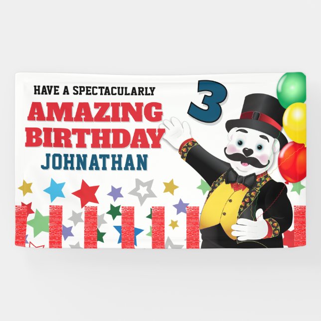 Circus Polar Bear Ringmaster Birthday Banner (Horizontal)