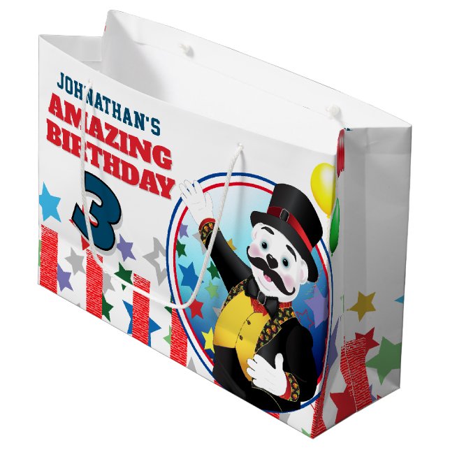 Circus Polar Bear Ringmaster Birthday Large Gift Bag (Front Angled)