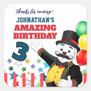 Circus  Polar Bear Ringmaster Birthday Thank You Square Sticker