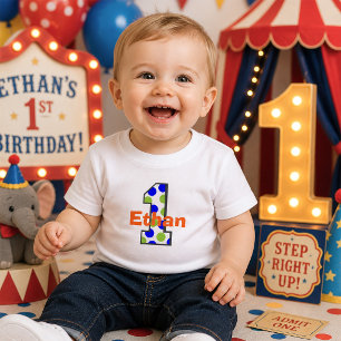 Circus Polka Dots First Birthday Boy Baby T-Shirt
