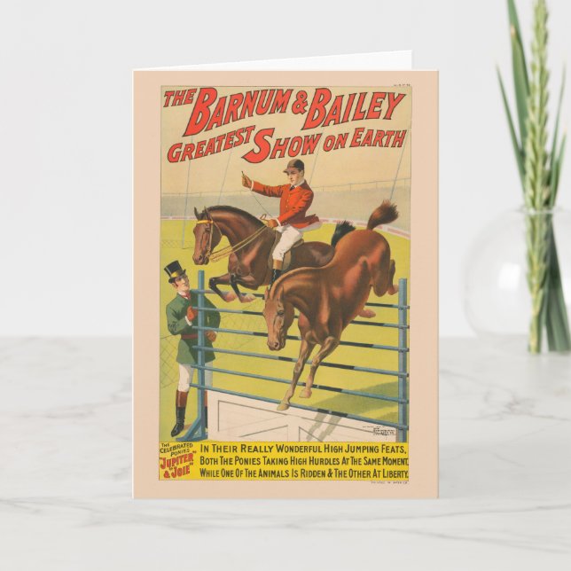 Circus Poster Of 2 Ponies Jumping Over An Obstacle Card (Front)