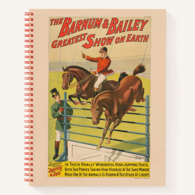 Circus Poster Of 2 Ponies Jumping Over An Obstacle Notebook (Front)
