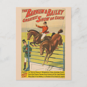 Circus Poster Of 2 Ponies Jumping Over An Obstacle Postcard