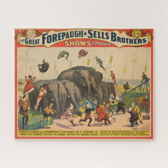 Circus Poster Of Acrobats Jumping Over Elephants Jigsaw Puzzle (Horizontal)
