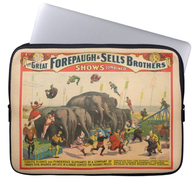 Circus Poster Of Acrobats Jumping Over Elephants Laptop Sleeve (Front)