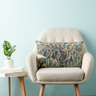 Circus Poster Of Elephants And Animals In Cages Lumbar Cushion