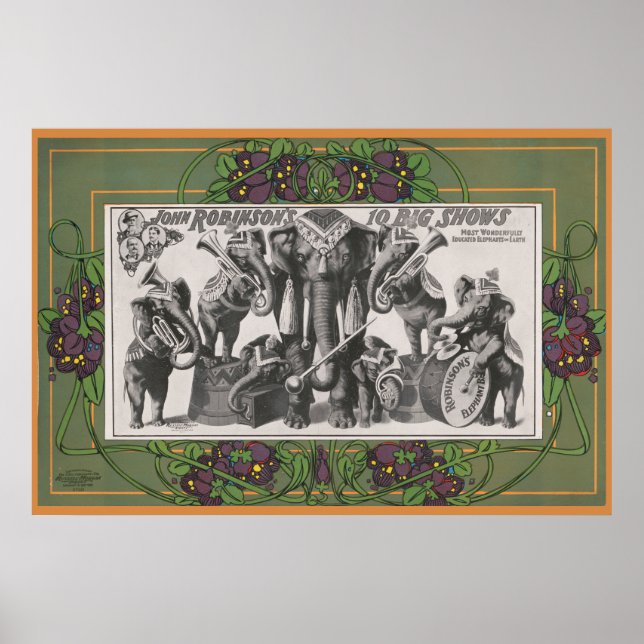 Circus Poster Of Elephants Playing Instruments (Front)