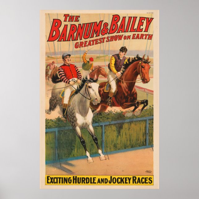 Circus Poster Of Jockeys On Horses Jumping A Hedge (Front)