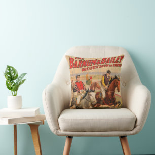 Circus Poster Of Jockeys On Horses Jumping A Hedge Cushion