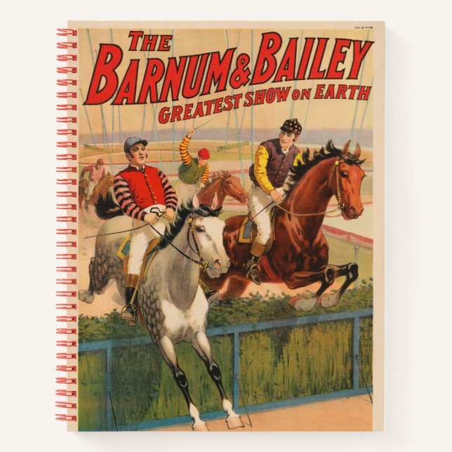 Circus Poster Of Jockeys On Horses Jumping A Hedge Notebook (Front)