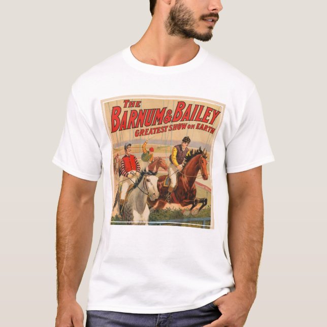 Circus Poster Of Jockeys On Horses Jumping A Hedge T-Shirt (Front)