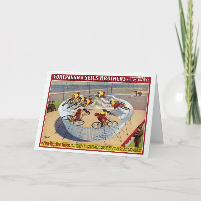 Circus Poster Of The Seven Gaynells Riding Bikes Card (Front)