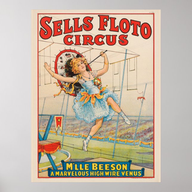 Circus Poster Of Tight-Rope Walker With A Parasol (Front)
