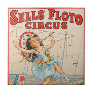 Circus Poster Of Tight-Rope Walker With A Parasol Ceramic Tile