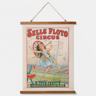 Circus Poster Of Tight-Rope Walker With A Parasol Hanging Tapestry
