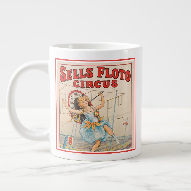 Circus Poster Of Tight-Rope Walker With A Parasol Large Coffee Mug (Left)