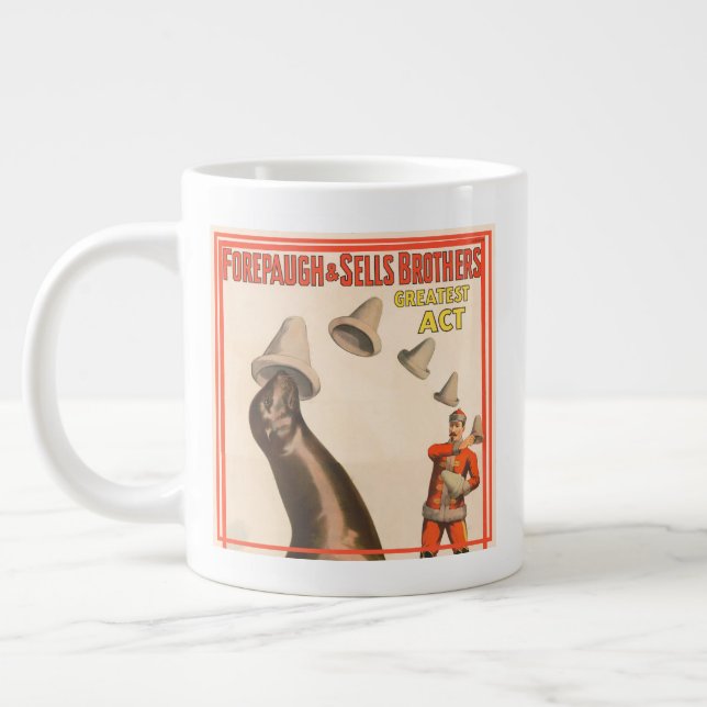 Circus Poster Showing A Sea Lion Catching Hats Large Coffee Mug (Left)