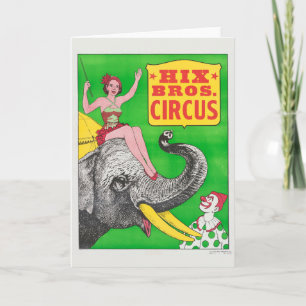 Circus Poster Showing A Woman An Riding Elephant. Card