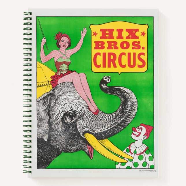 Circus Poster Showing A Woman An Riding Elephant. Notebook (Front)