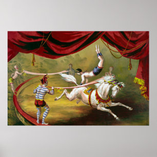 Circus Poster Showing Acrobat Performing On Horse.