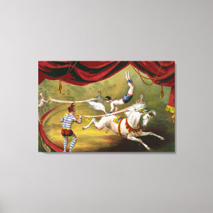 Circus Poster Showing Acrobat Performing On Horse. Canvas Print