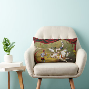 Circus Poster Showing Acrobat Performing On Horse. Lumbar Cushion