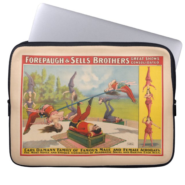 Circus Poster Showing Acrobatic Acts, Circa 1899. Laptop Sleeve (Front)