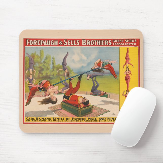 Circus Poster Showing Acrobatic Acts, Circa 1899. Mouse Pad (With Mouse)