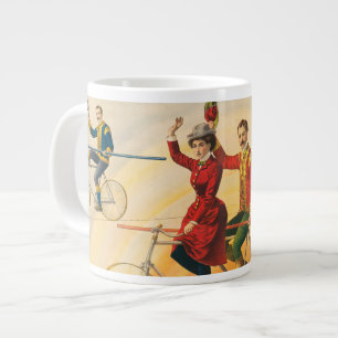 Circus Poster Showing Bicycle Riders On Tightrope Large Coffee Mug