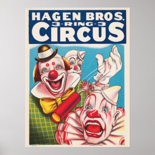 Circus Poster Showing Clown Faces And Fire Cracker