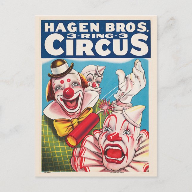 Circus Poster Showing Clown Faces And Fire Cracker Postcard (Front)